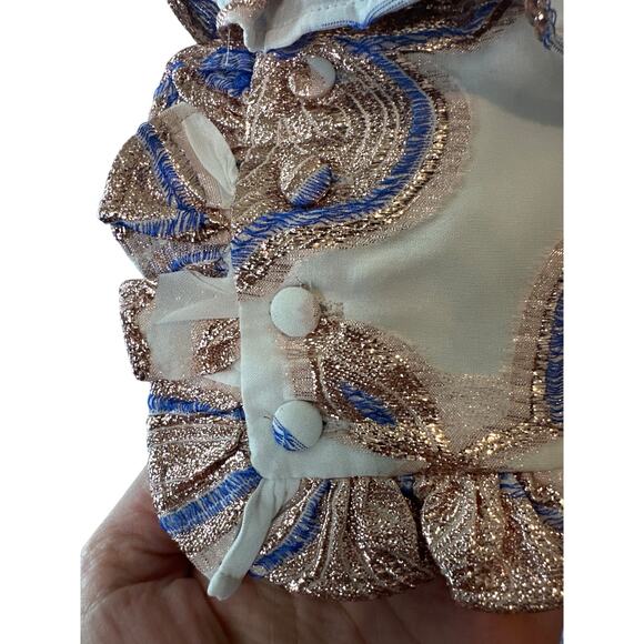 Alexis NWT Abessa Metallic Paisley Wrap Ruffle Midi Dress Size Small Blue Gold - Picture 8 of 12